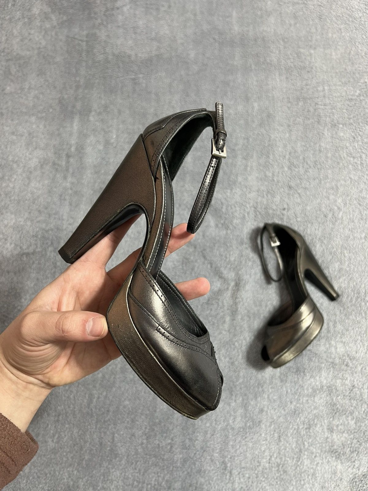 Prada Prada Metallic Leather Peep Toe Platform Heels Ankle Strap Size US 6 / IT 36 - 1 Thumbnail