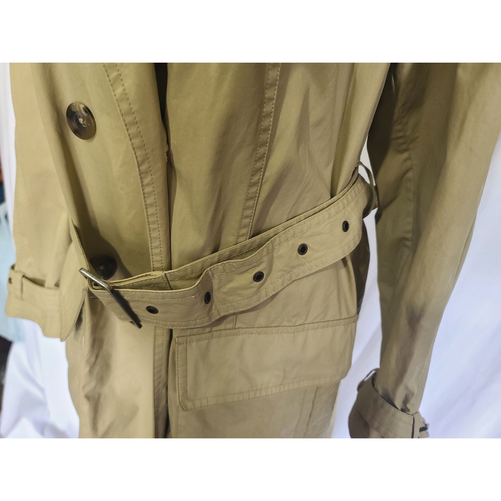 Vince Vince Designer Womens Tan Khaki Wax Belted Trench Coat Small Size S / US 4 / IT 40 - 7 Thumbnail
