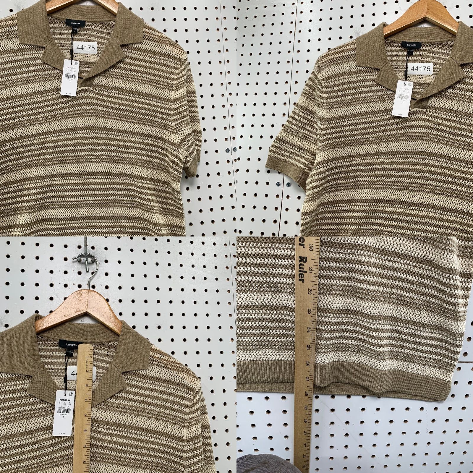 Express VINTAGE Express Polo Shirt Mens Small Beige Striped Short Sleeve 74$ Navy Mens Size US S / EU 44-46 / 1 - 8 Thumbnail