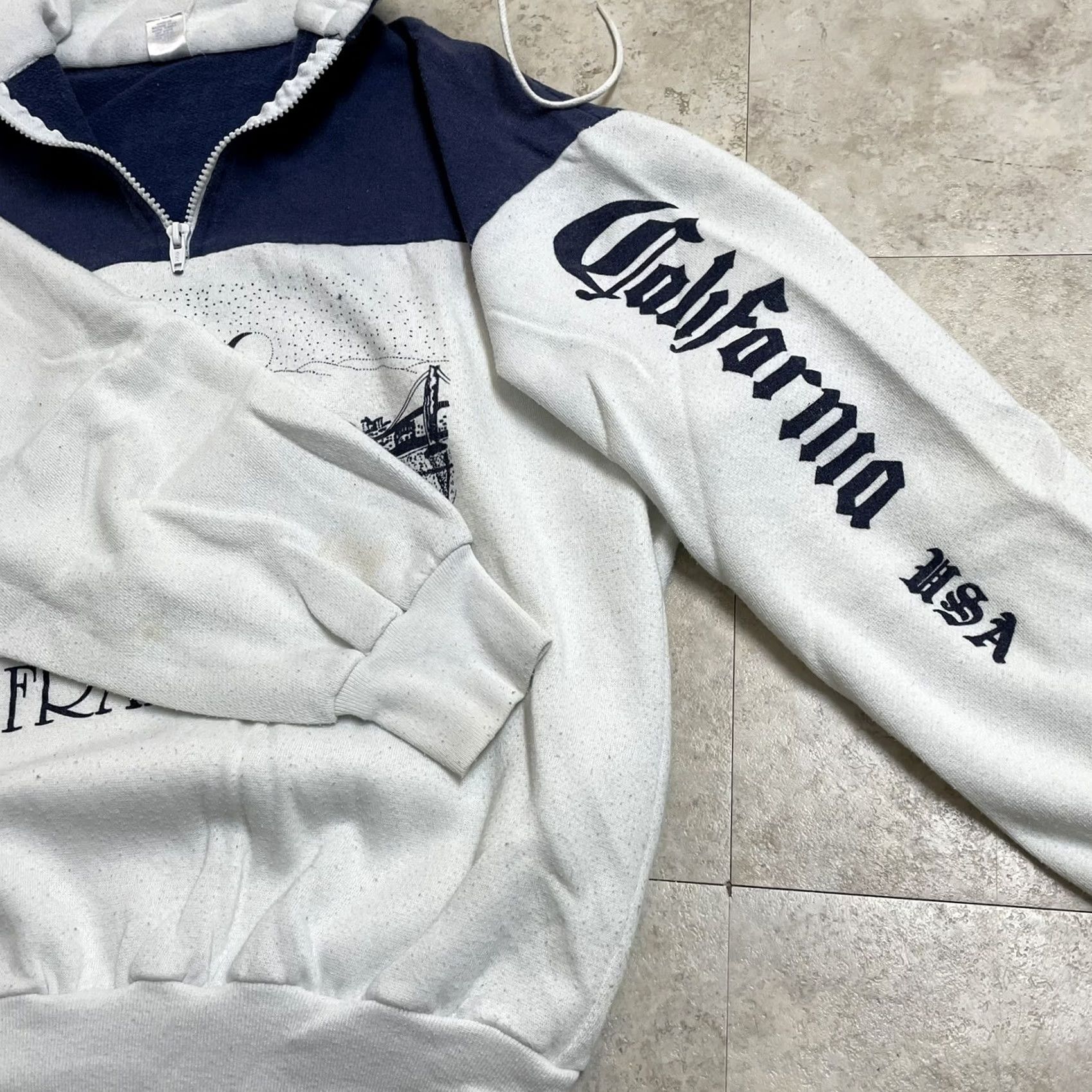 Nautica VINTAGE Milliken VTG Super 80s SanFran California Navy Nautical Sweatshirt Zip Large Skyline VCA Mens L Blue USA 80s Size US L / EU 52-54 / 3 - 5 Thumbnail