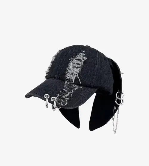 VIBE Avant garde chunky bunny rabbit ear distressed raw denim cap Size ONE SIZE - 1 Thumbnail