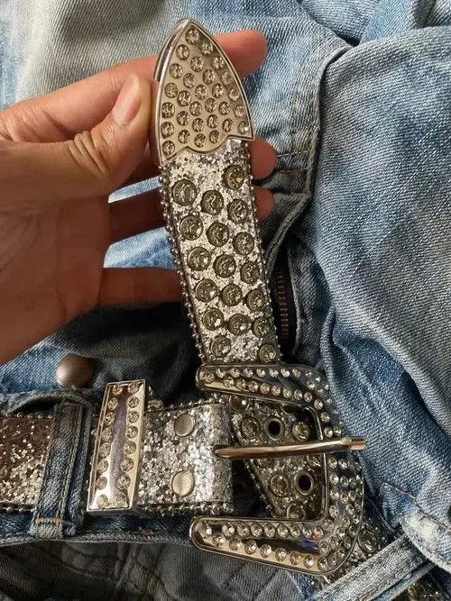 Other Streetwear Belt Shiny Western Style Leather with Rivets Y2K Size ONE SIZE - 5 Thumbnail