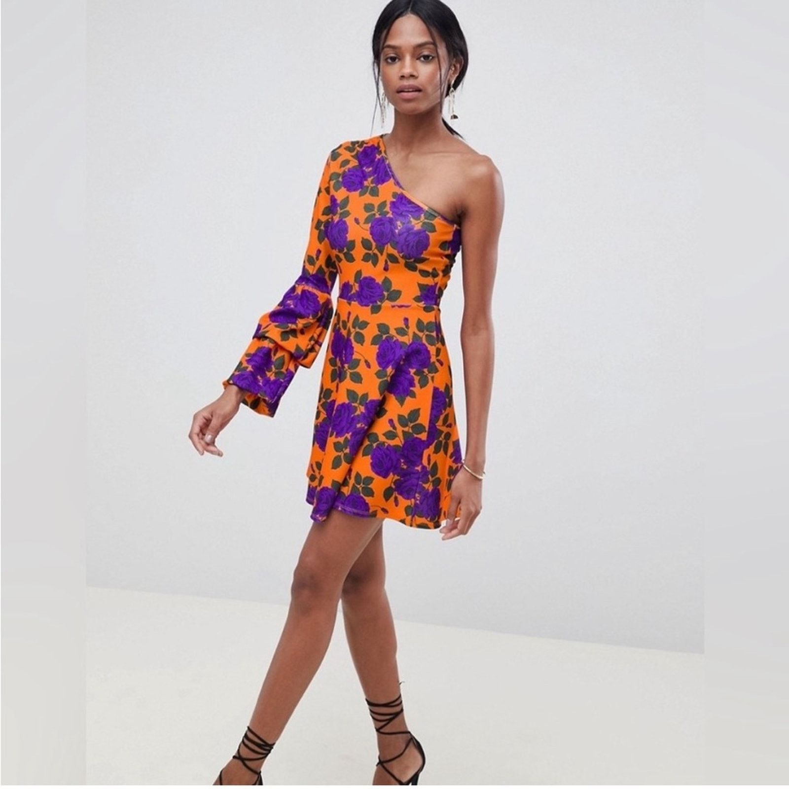 Asos ASOS One Shoulder Mini Skater Dress Double Bubble Sleeve 8 Size M / US 6-8 / IT 42-44 - 1 Thumbnail