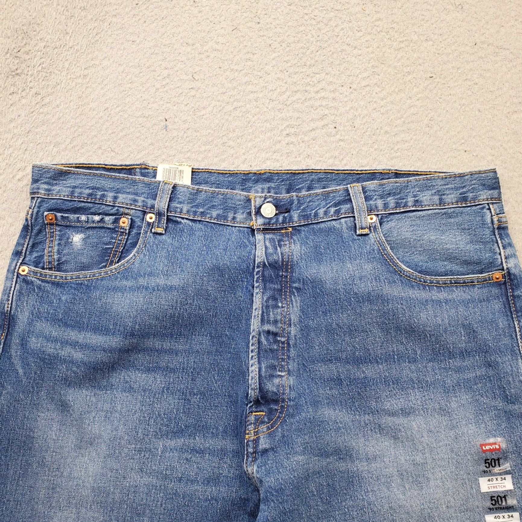 Levi's Levi's 501 Jeans Mens 40x34 Blue Distressed Stretch '93 Straight Button Fly Mens Size 40 Blue 501 Series Vintage: N/A Size US 40 / EU 56 - 7 Thumbnail