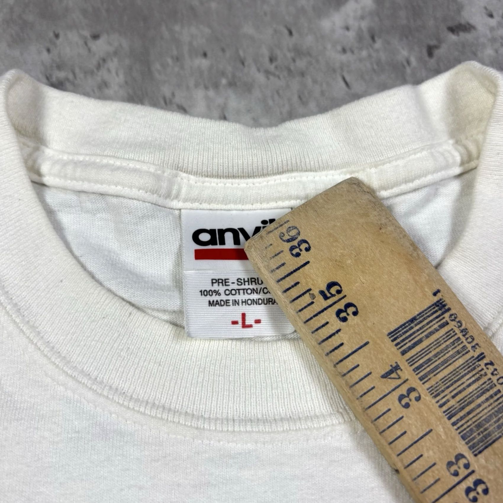 Anvil VINTAGE Anvil Shirt Men L White Graphic Print Short Sleeve Crew Neck Beer Classic Hipster Double-Sided All Seasons Size US L / EU 52-54 / 3 - 7 Thumbnail