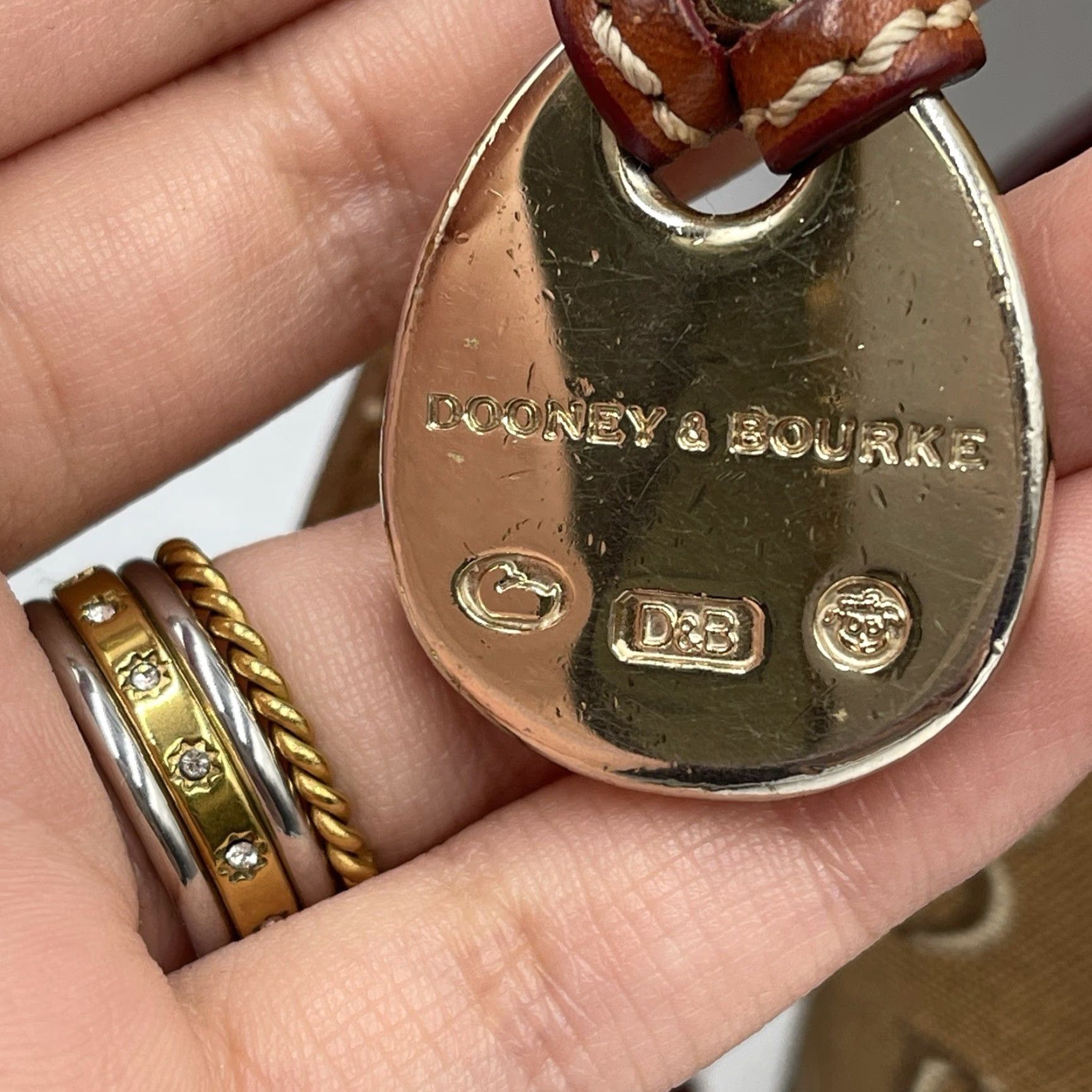 Dooney & Bourke VINTAGE Dooney & Bourke Monogram Shoulder Bag Crossbody Purse Brown Canvas Leather Pebbled Gold Hardware Women Size ONE SIZE - 7 Thumbnail