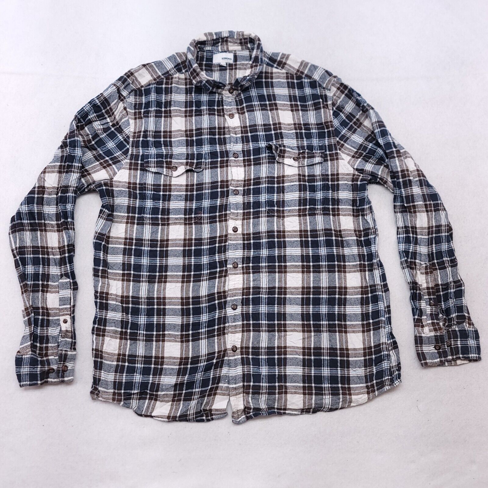 Sonoma Sonoma Tartan Flannel Button Up Shirt Men Size XL Blue White Size US XL / EU 56 / 4 - 2 Thumbnail