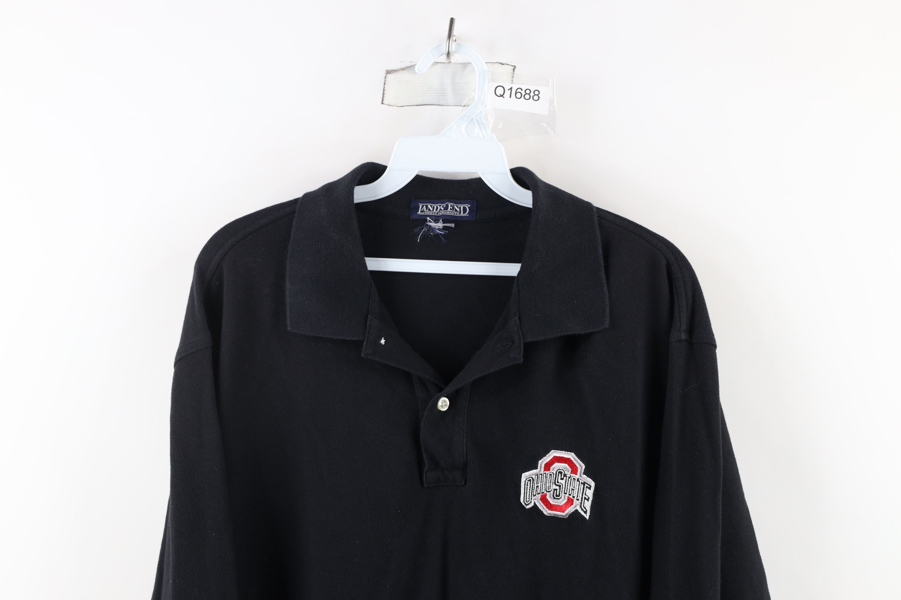 Lands' End × Vintage Vintage 90s Lands End University Long Sleeve Polo Black Size US XL / EU 56 / 4 - 2 Thumbnail