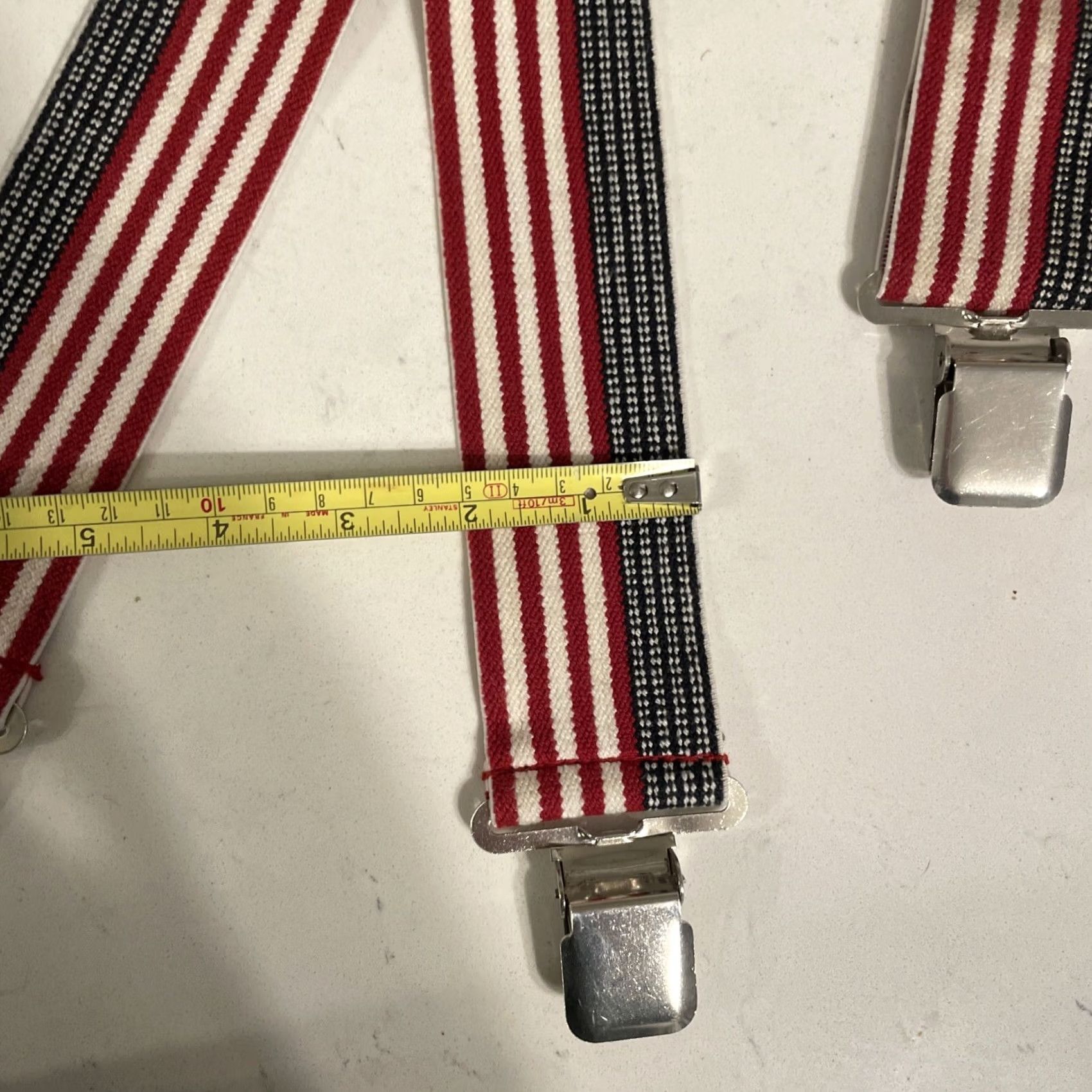 Vintage VINTAGE CLC Custom Leather Craft Adj 2" Wide Strap X-Back Suspenders American Flag USA One Size Clip Size ONE SIZE - 5 Thumbnail