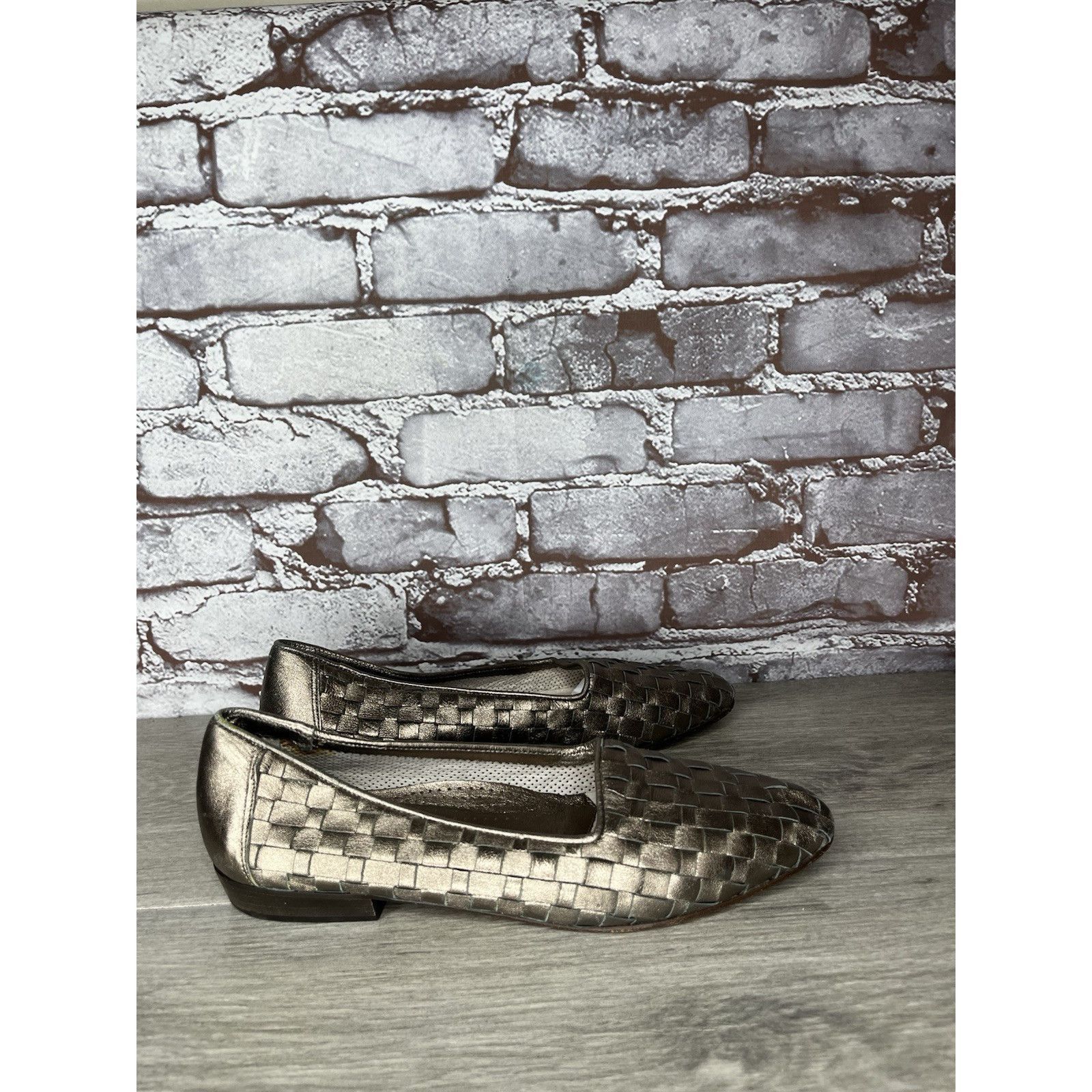 Santoni Rangoni Firenze Pewter Silver Leather Woven Weaves Flats Wom Size US 8.5 / IT 38.5 - 12 Thumbnail