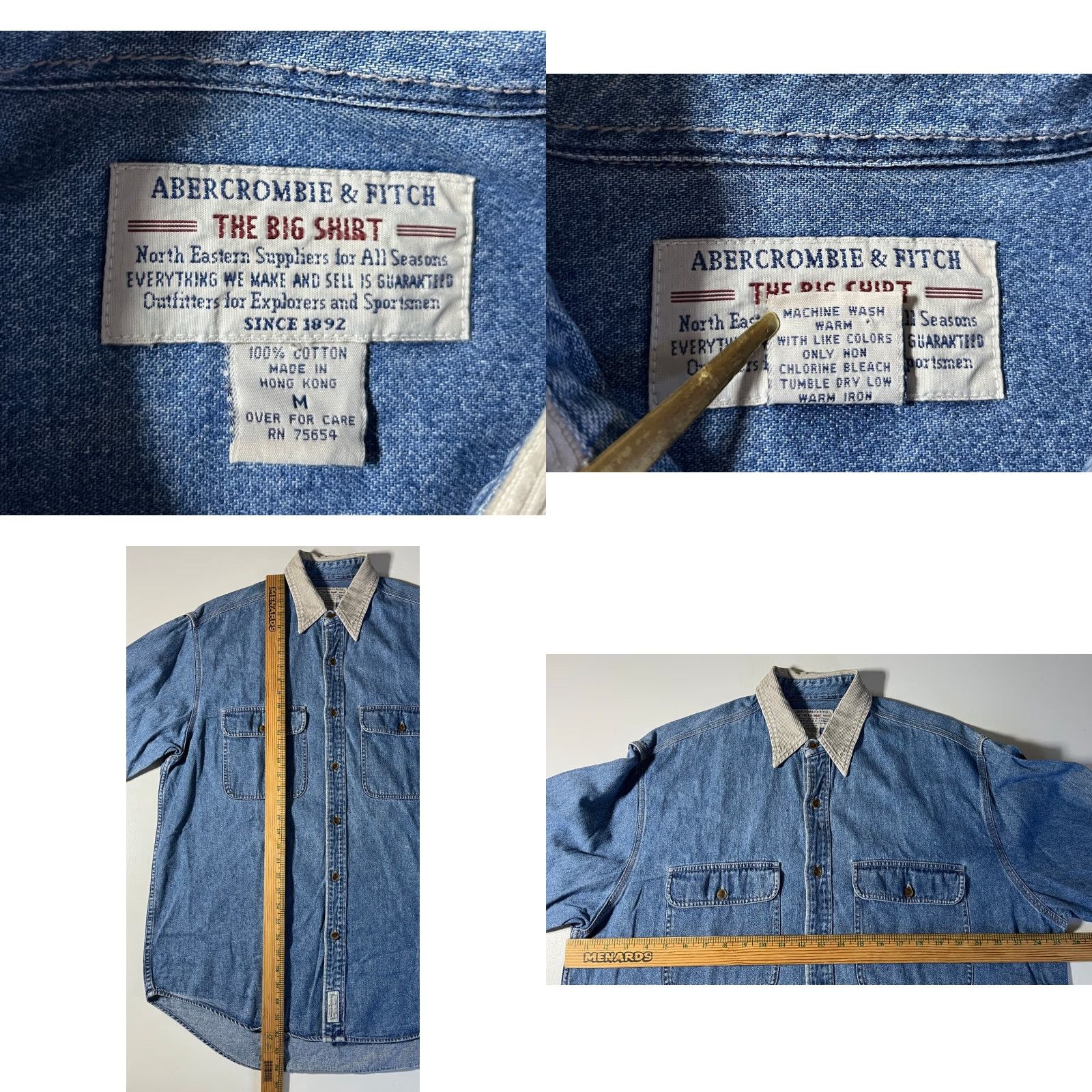 Abercrombie & Fitch VINTAGE Abercrombie & Fitch The Big Shirt Button-Up Denim Shirt Mens 90s Preppy Retro 100% Cotton Blue Size M with Pockets Size US M / EU 48-50 / 2 - 8 Thumbnail