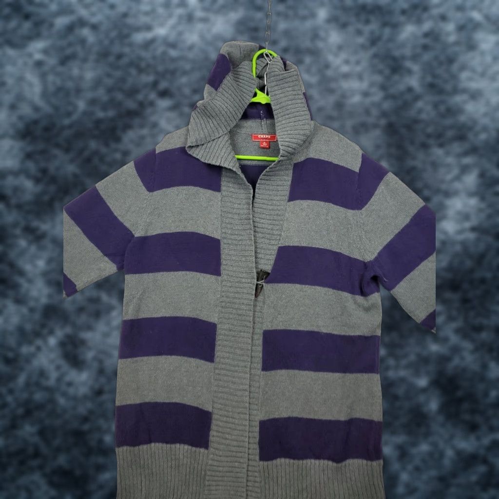 Chaps Chaps Multicolor Striped Hooded Toggle Button Half Sleeve Cardigan Sweater Women XL V-Neck Casual Modern Designer 100% Cotton Knit Mother Size XL / US 12-14 / IT 48-50 - 1 Thumbnail