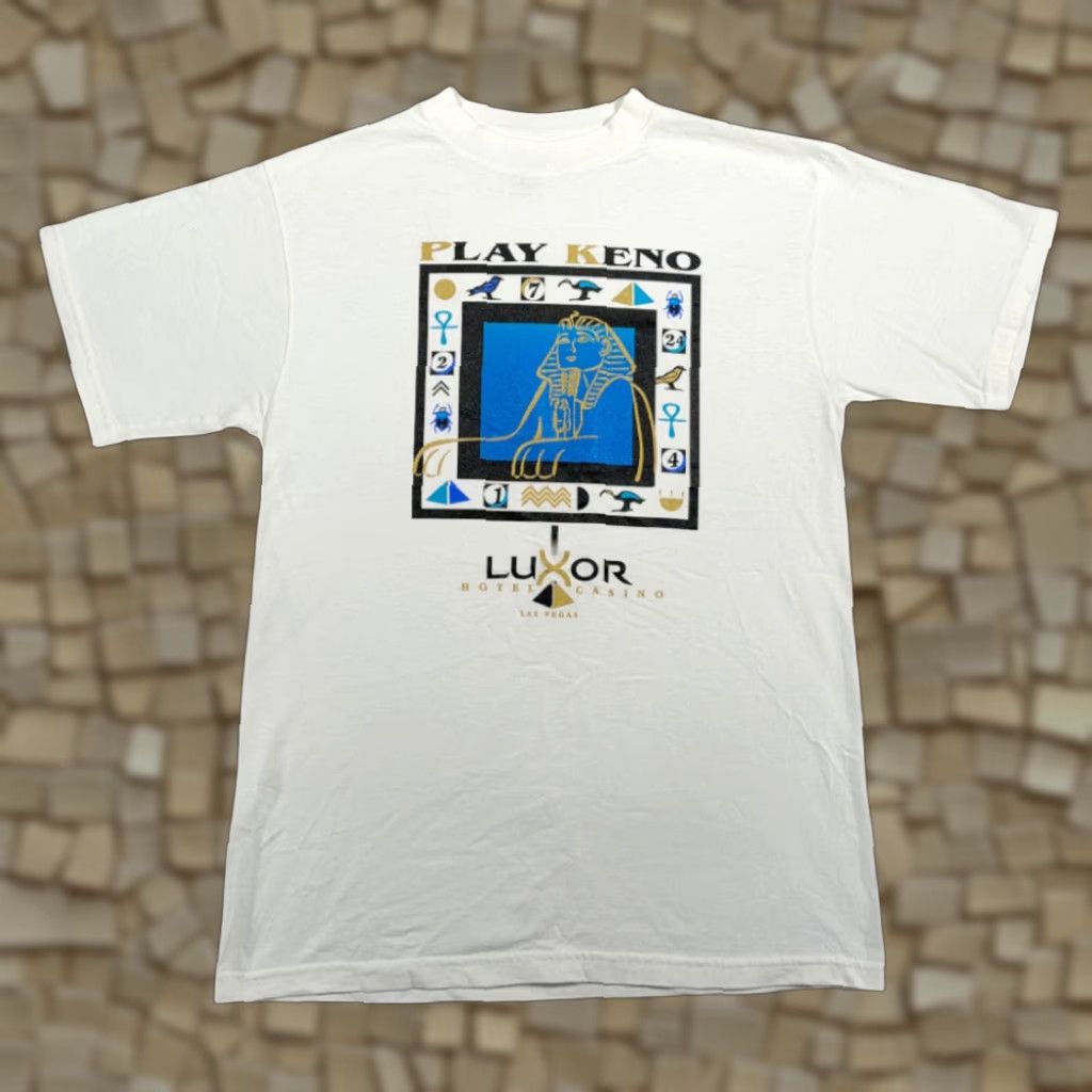 Tultex VINTAGE Luxor Hotel Casino Shirt Adult LARGE White Las Vegas 90s Play Keno T-Shirt Mens Size US L / EU 52-54 / 3 - 1 Thumbnail