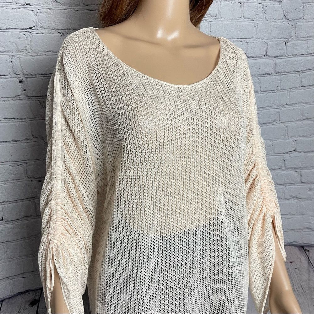 Zara NWT New Zara Knit Ruched-Sleeve Pale Peach Sweater Size L Size L / US 10 / IT 46 - 2 Thumbnail