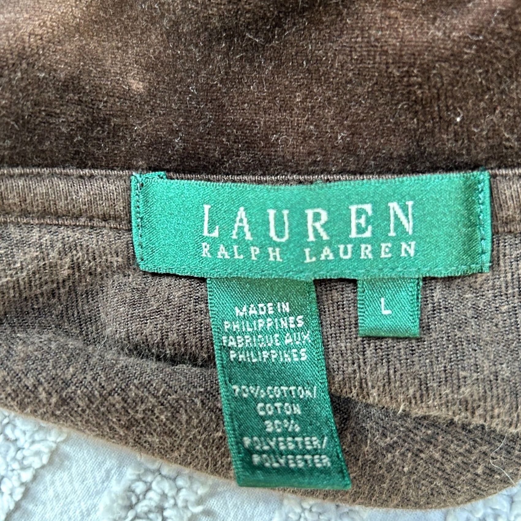 Ralph Lauren Lauren Ralph Lauren Womens Large Brown Velvet Track Jacket Full Zip Mock Neck Size L / US 10 / IT 46 - 3 Thumbnail