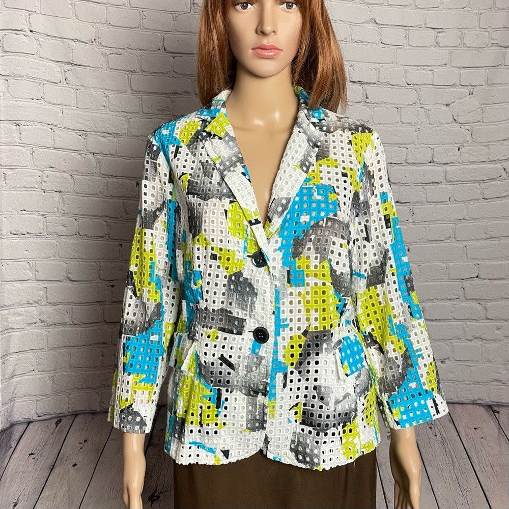 Other Per Se Eyelet Abstract Pattern Cotton 3/4 Sleeve Jacket Bla Size XL / US 12-14 / IT 48-50 - 1 Thumbnail
