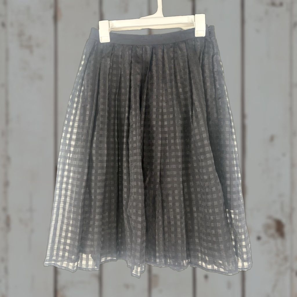 Vintage Elle Black Checked Sheer Overlay Lined Pleated Ruffled Midi Skirt Womens Size 4 Size 27" / US 4 / IT 40 - 1 Thumbnail