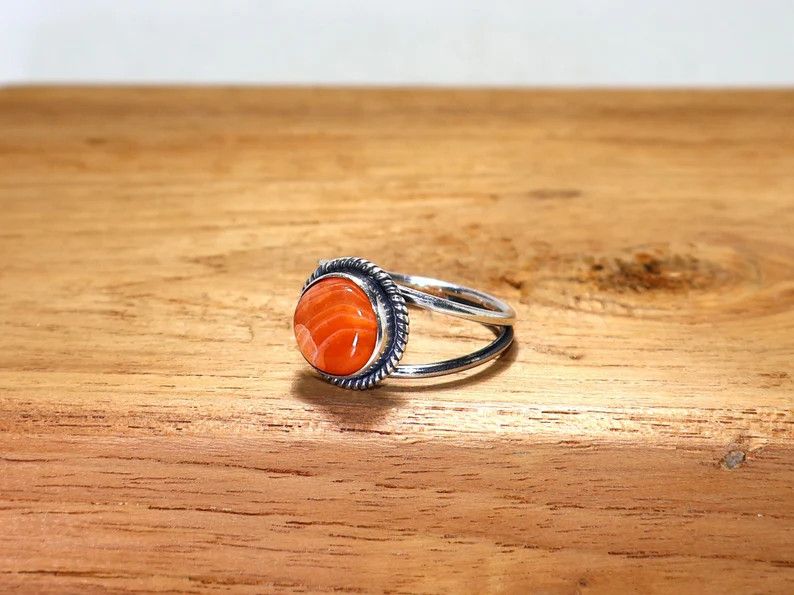 Handmade Sterling Silver Carnelian Ring: Handmade Gemstone Jewelry Size ONE SIZE - 4 Thumbnail