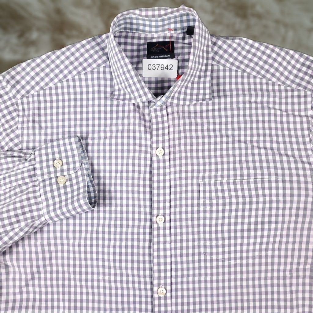Vintage Greg Norman Shirt Mens XL Purple Gray Check Button Up Long Sleeve Size US XL / EU 56 / 4 - 1 Thumbnail