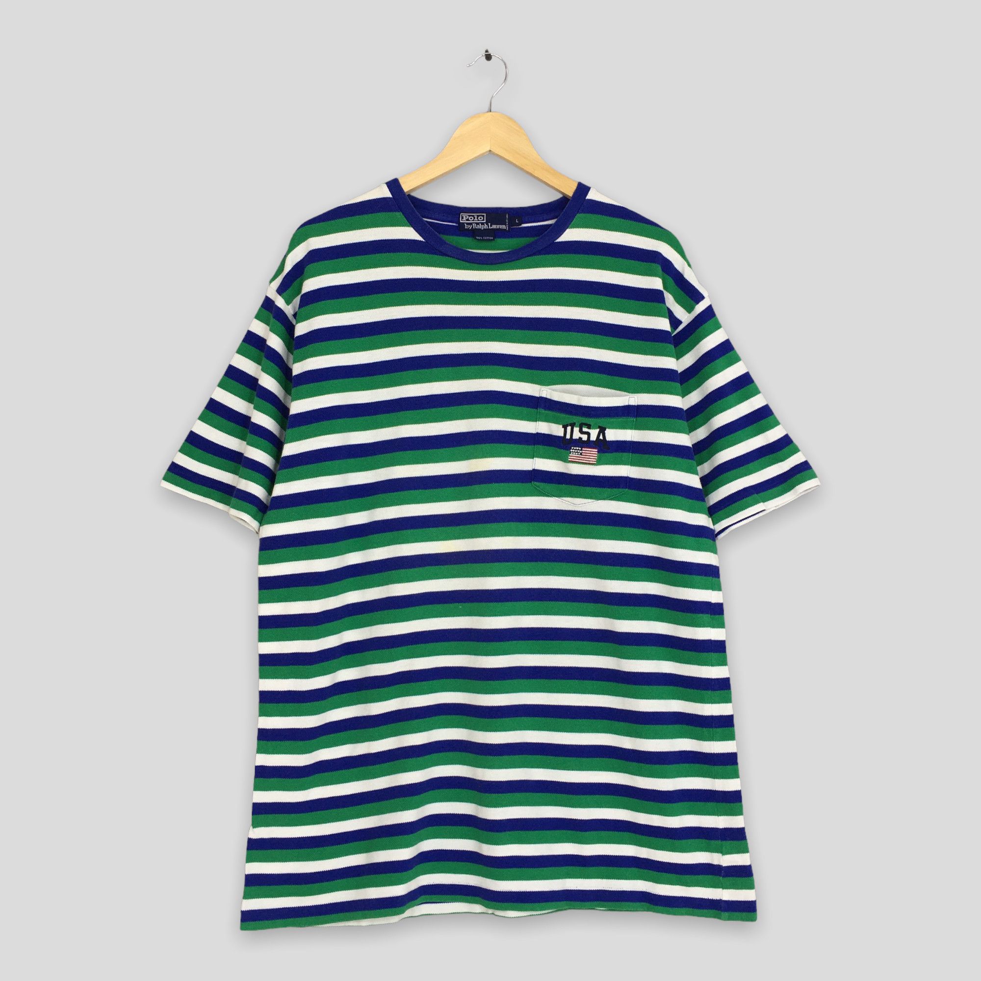 Polo Ralph Lauren Vintage 90s Polo Ralph Lauren Usa Polo Stripes T shirt Large Size US L / EU 52-54 / 3 - 1 Thumbnail