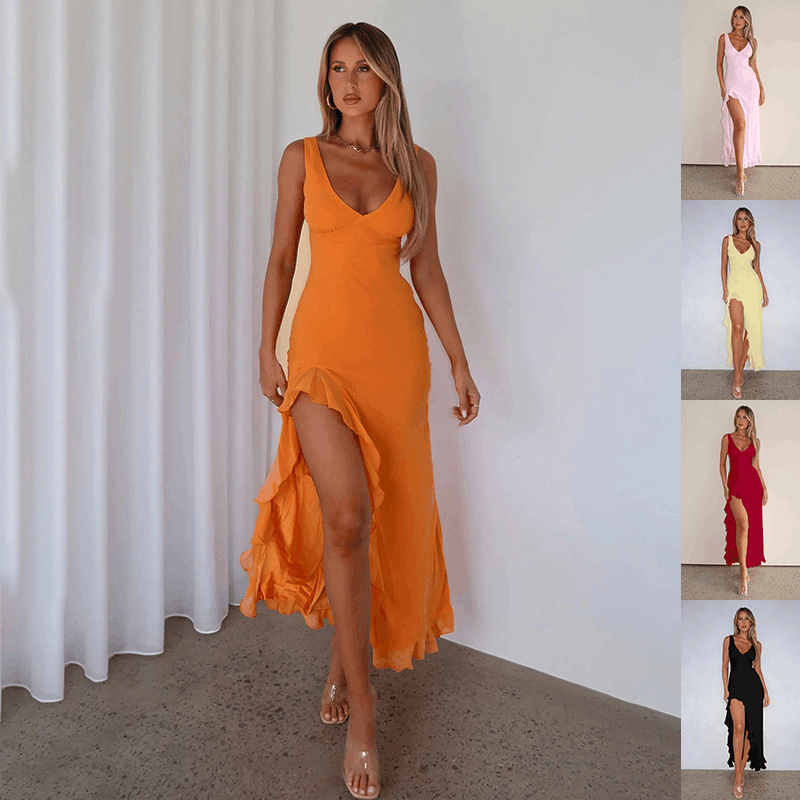 Other Women's Ruffles Sexy Slim-fit V-neck Party Dresses Clothing Size S / US 4 / IT 40 - 1 Thumbnail