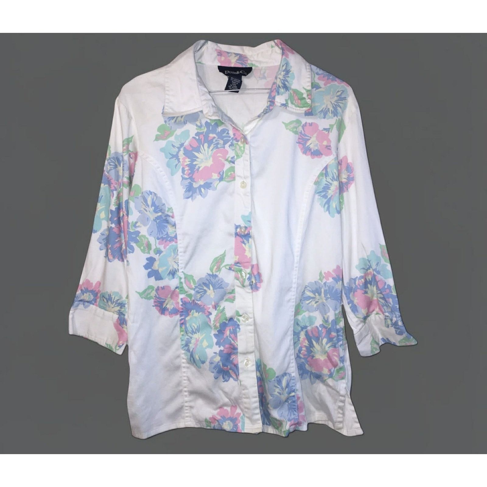 Other VINTAGE Denim & Co Floral Button Shirt White Pink Blue Sz S Size S / US 4 / IT 40 - 1 Thumbnail