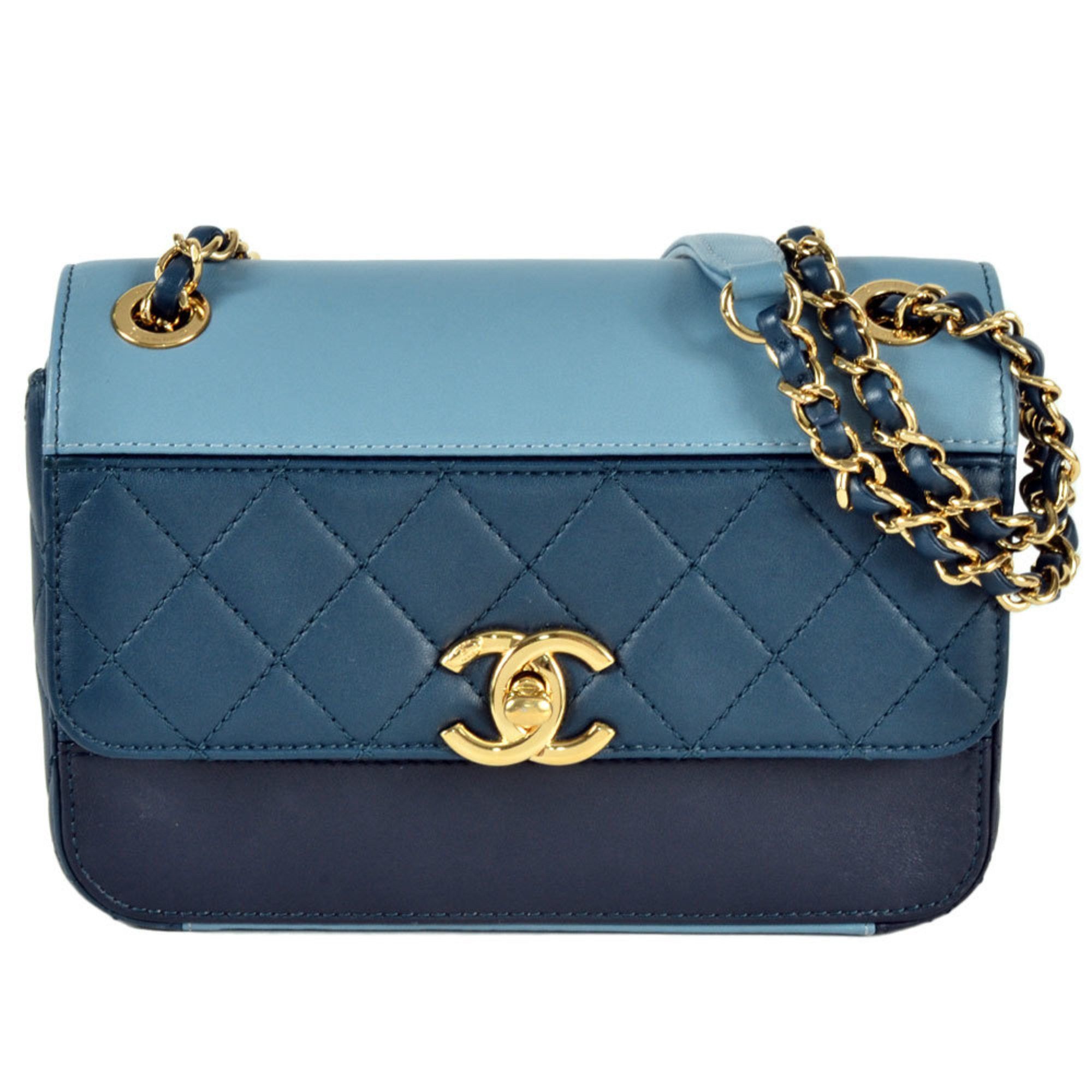CHANEL Matelasse Flap Chain Shoulder Bag Lambskin Blue