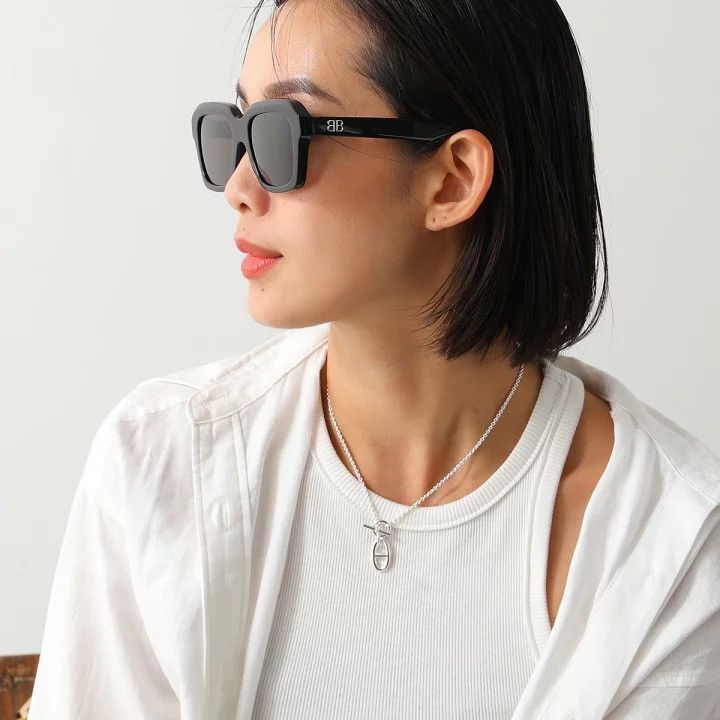 image of New Balenciaga Bb0127S 001 Black Square Women Sunglasses