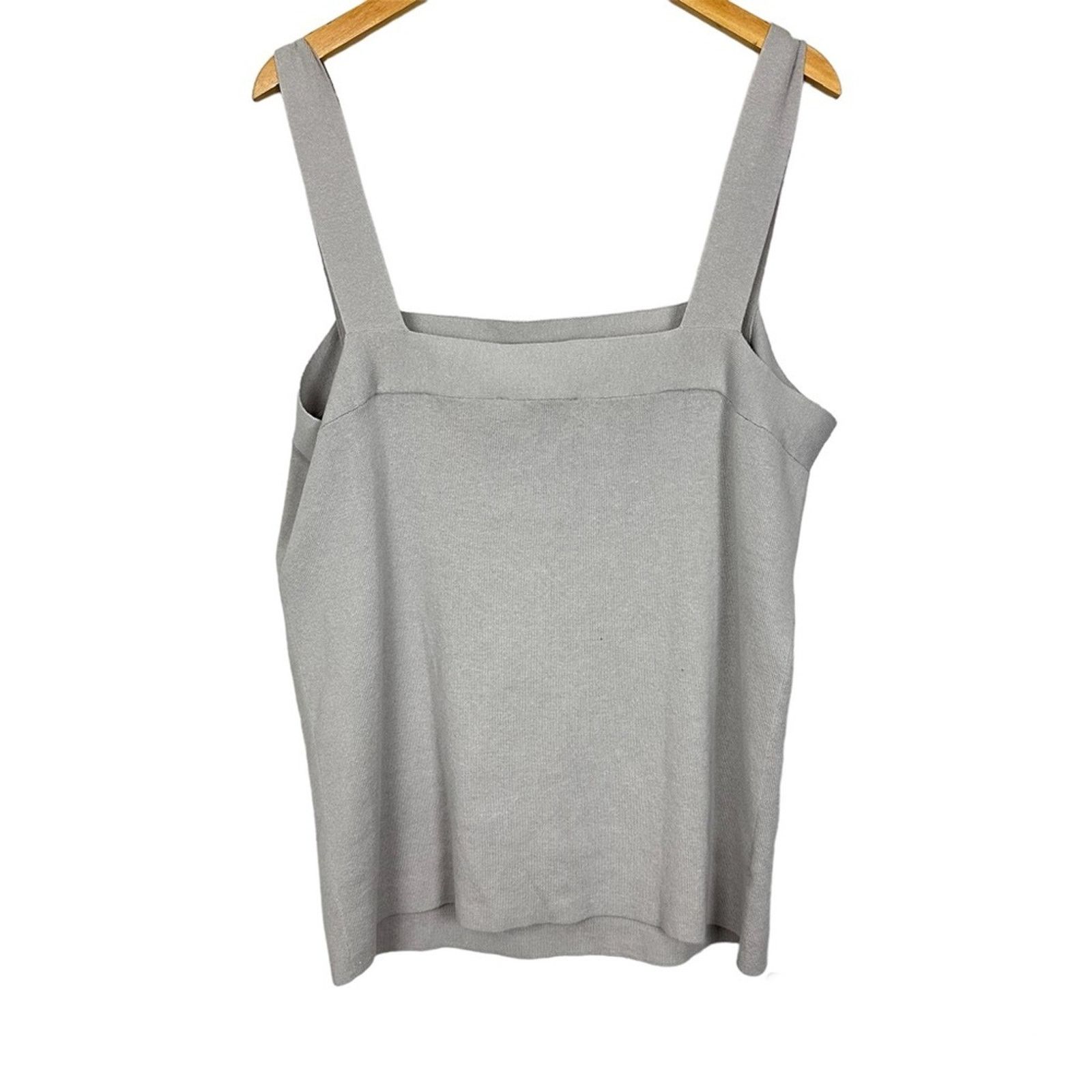 Loft NWT Loft Gray Ribbed Knit Square Neck Tank Linen Blend 16/18 Size XXL / US 16-18 / IT 52-54 - 3 Thumbnail