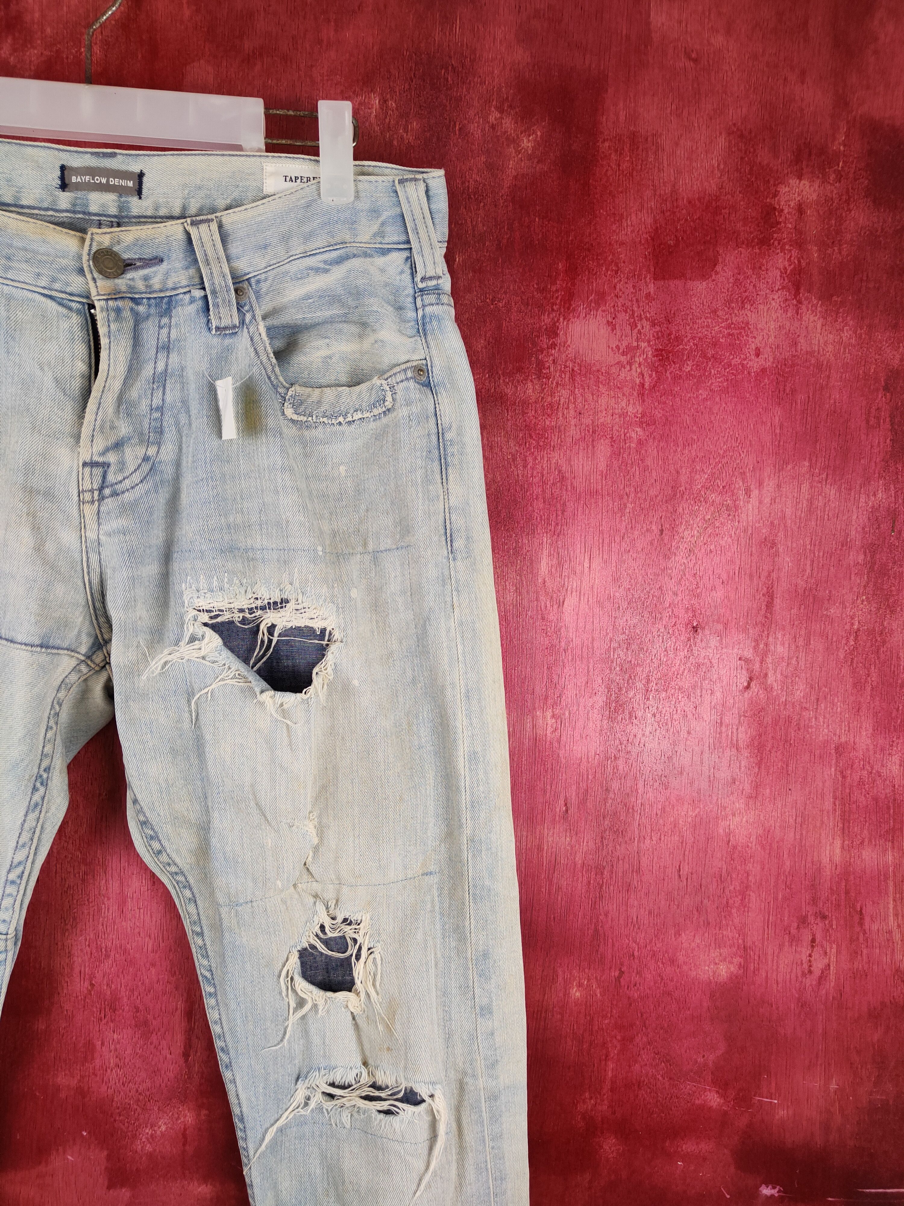 Japanese Brand Bayflow Blue Faded Distressed patchwork Denim #S1483 Size US 30 / EU 46 - 6 Thumbnail