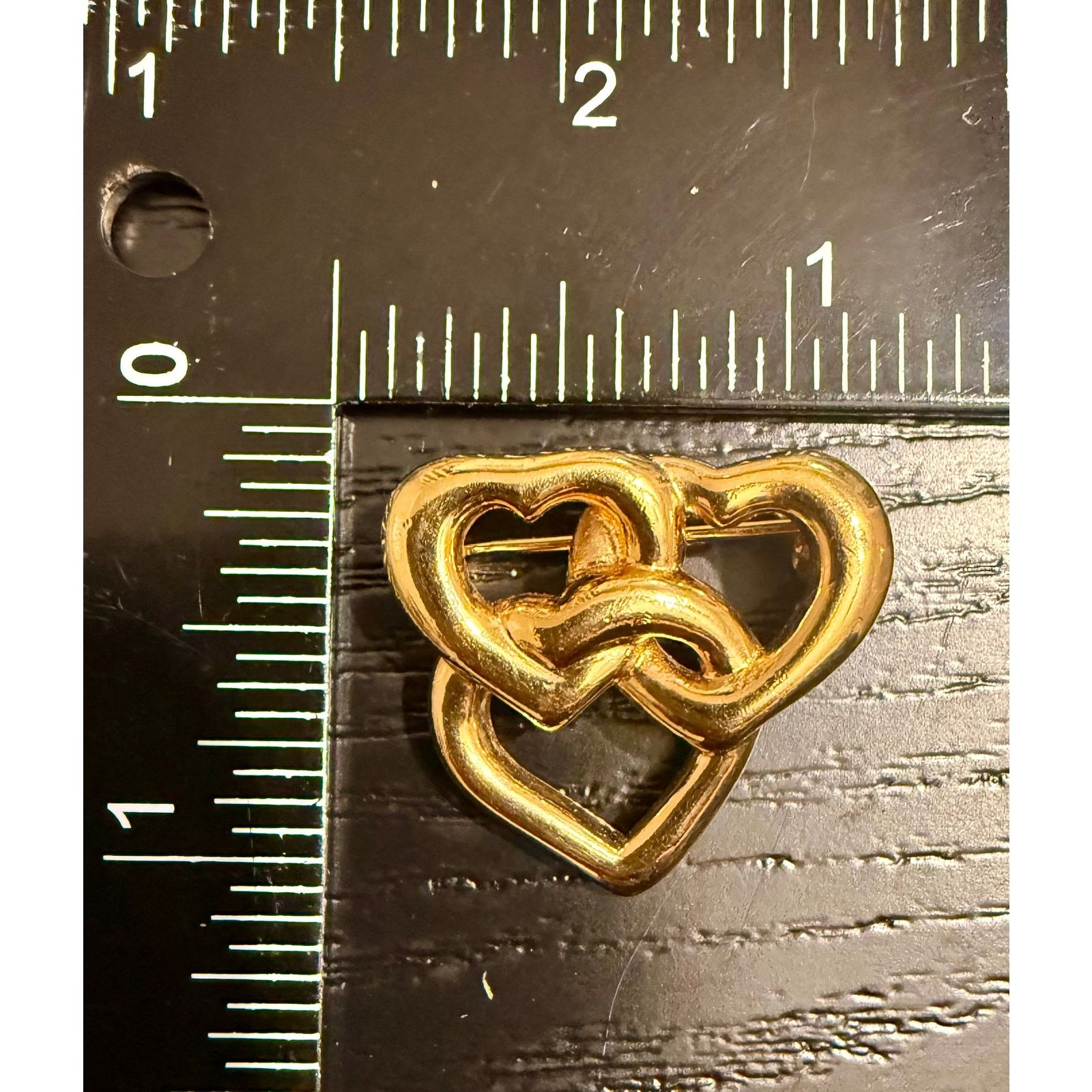 Monet Vintage Signed Monet Gold Tone Double Heart Love Brooch Size ONE SIZE - 4 Thumbnail