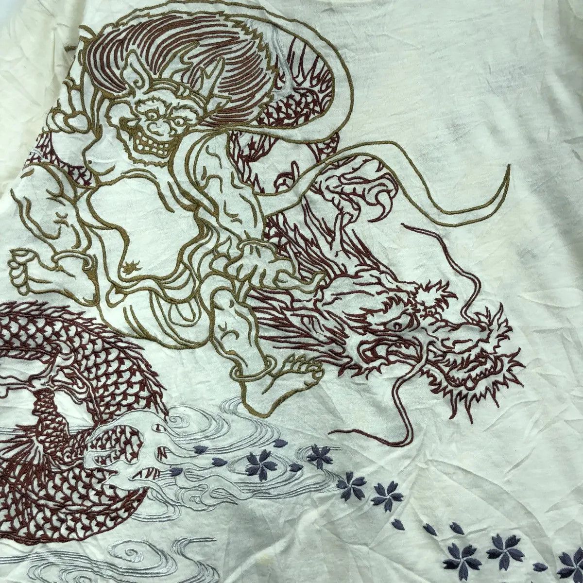 Vintage Vtg KARAKUMI FUJIN RAIJIN Dragon Ryu Tee Shirt Sukajan Size US XL / EU 56 / 4 - 4 Thumbnail