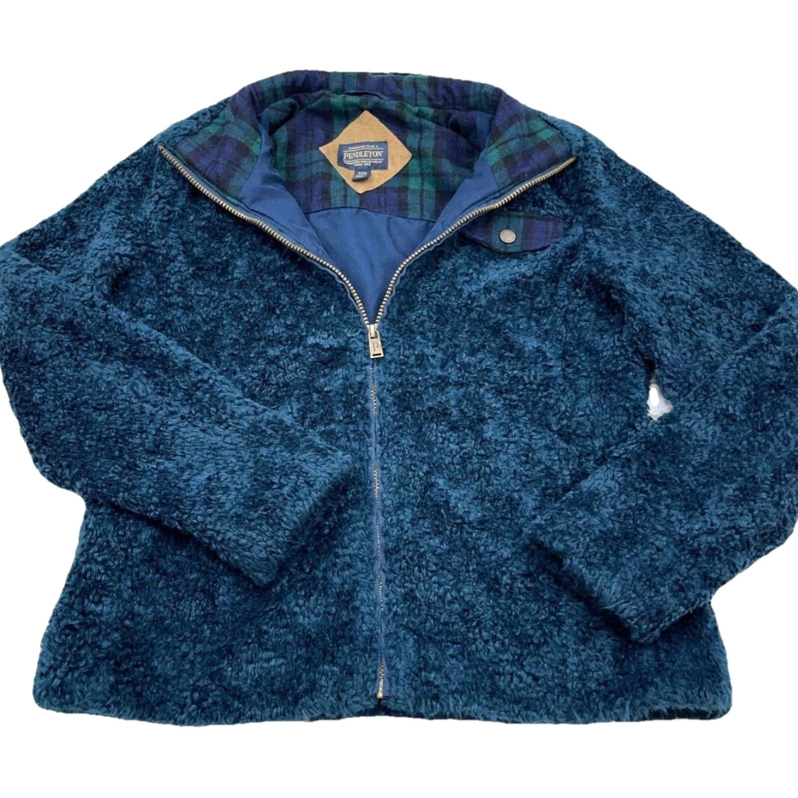Pendleton Pendleton Jacket Women Small Blue Green Deep Pile Sherpa Fleece Sport Coat Size S / US 4 / IT 40 - 2 Thumbnail