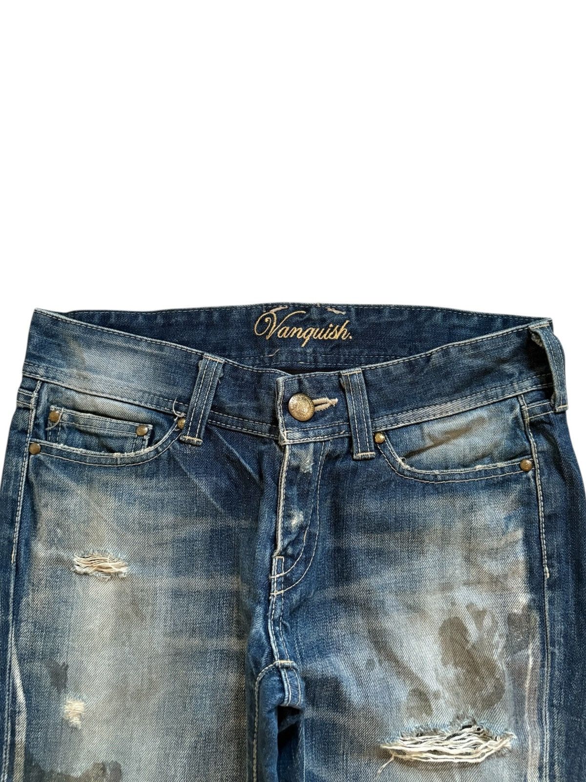 Beauty Beast × Japanese Brand × Vanquish Vintage Vanquish Mud Wash Painted Distressed Ripped Jeans Size 29" - 4 Thumbnail