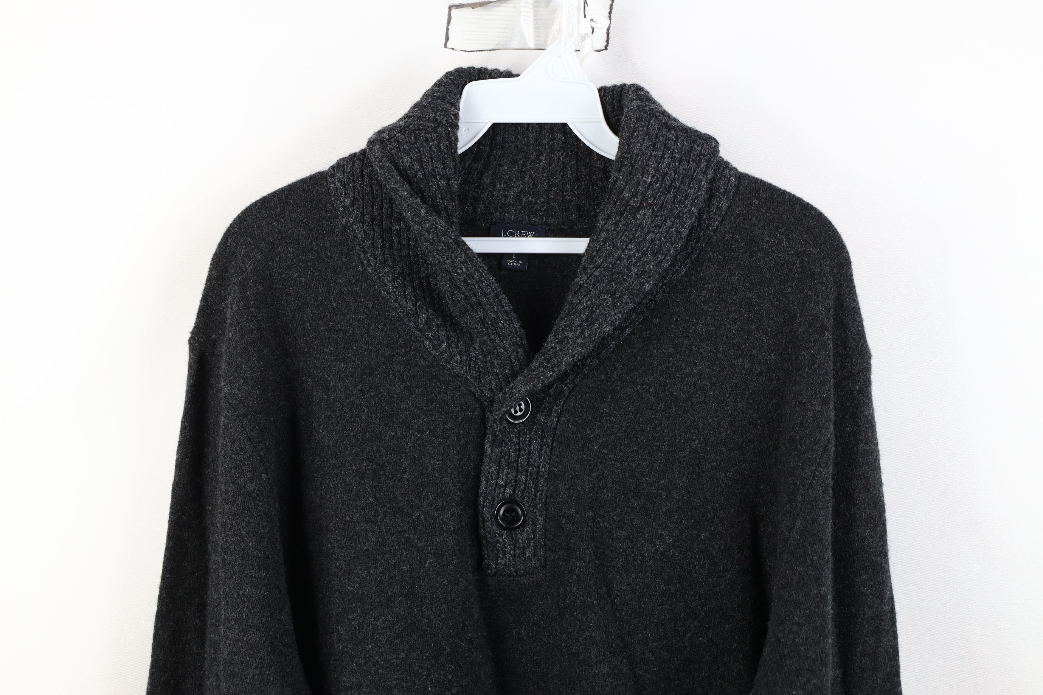 J.Crew J Crew Lambswool Knit Shawl Henley Sweater Charcoal Gray Size US L / EU 52-54 / 3 - 2 Thumbnail