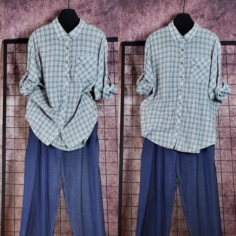 Burberry Burberry Summer Blue-Gray Cotton Blend Plaid Shirt Size S / US 4 / IT 40 - 1 Thumbnail