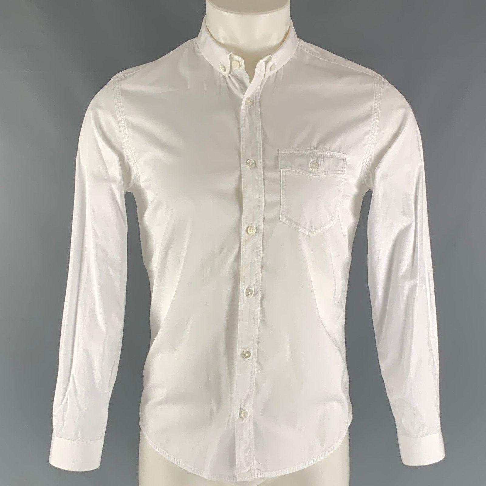 Burberry Prorsum Size 38 White Solid Cotton One pocket Long Sleeve Shirt Size US S / EU 44-46 / 1 - 1 Thumbnail