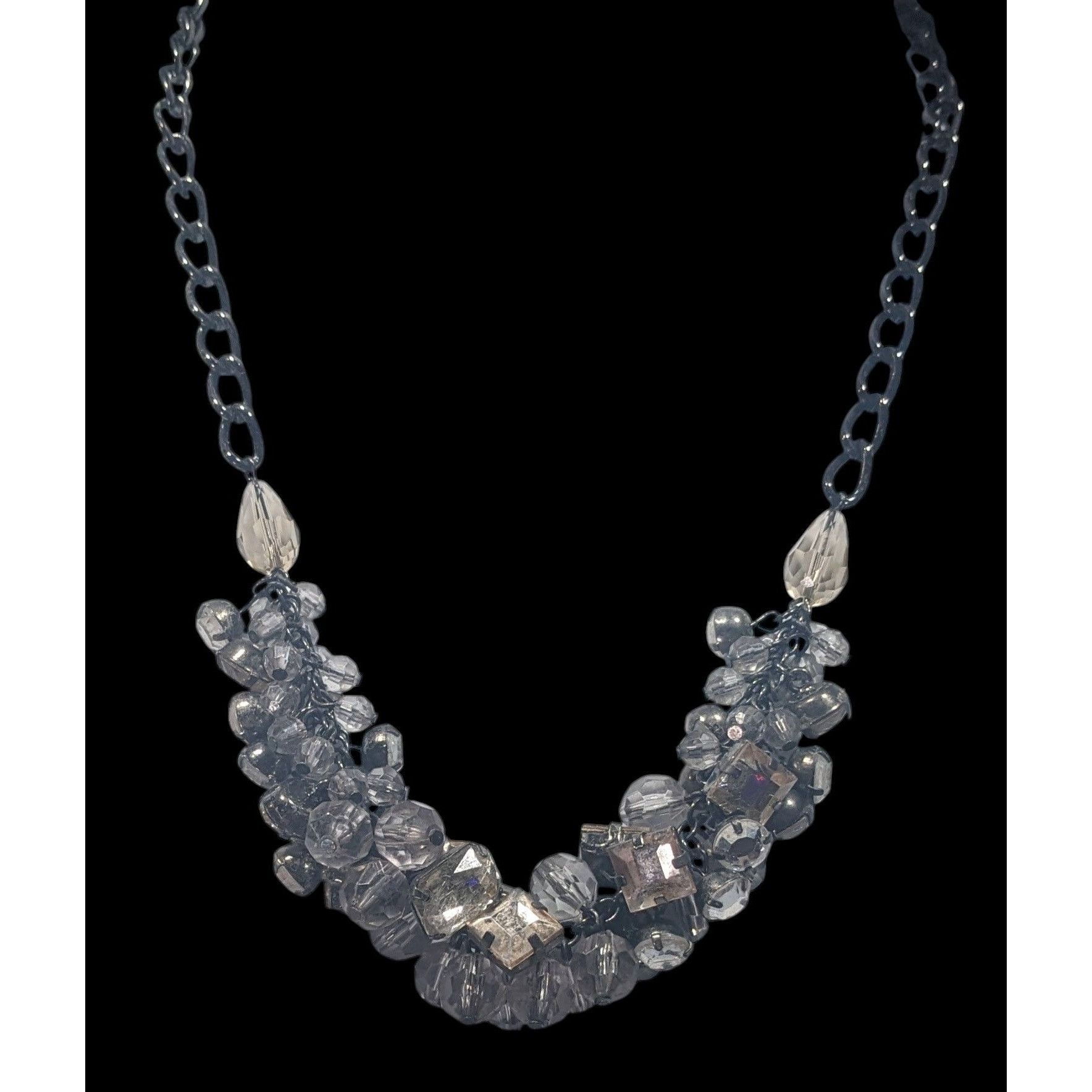 Loft Ann Taylor Loft Grey And Silver Tone Cluster Gem Necklace Size ONE SIZE - 4 Thumbnail