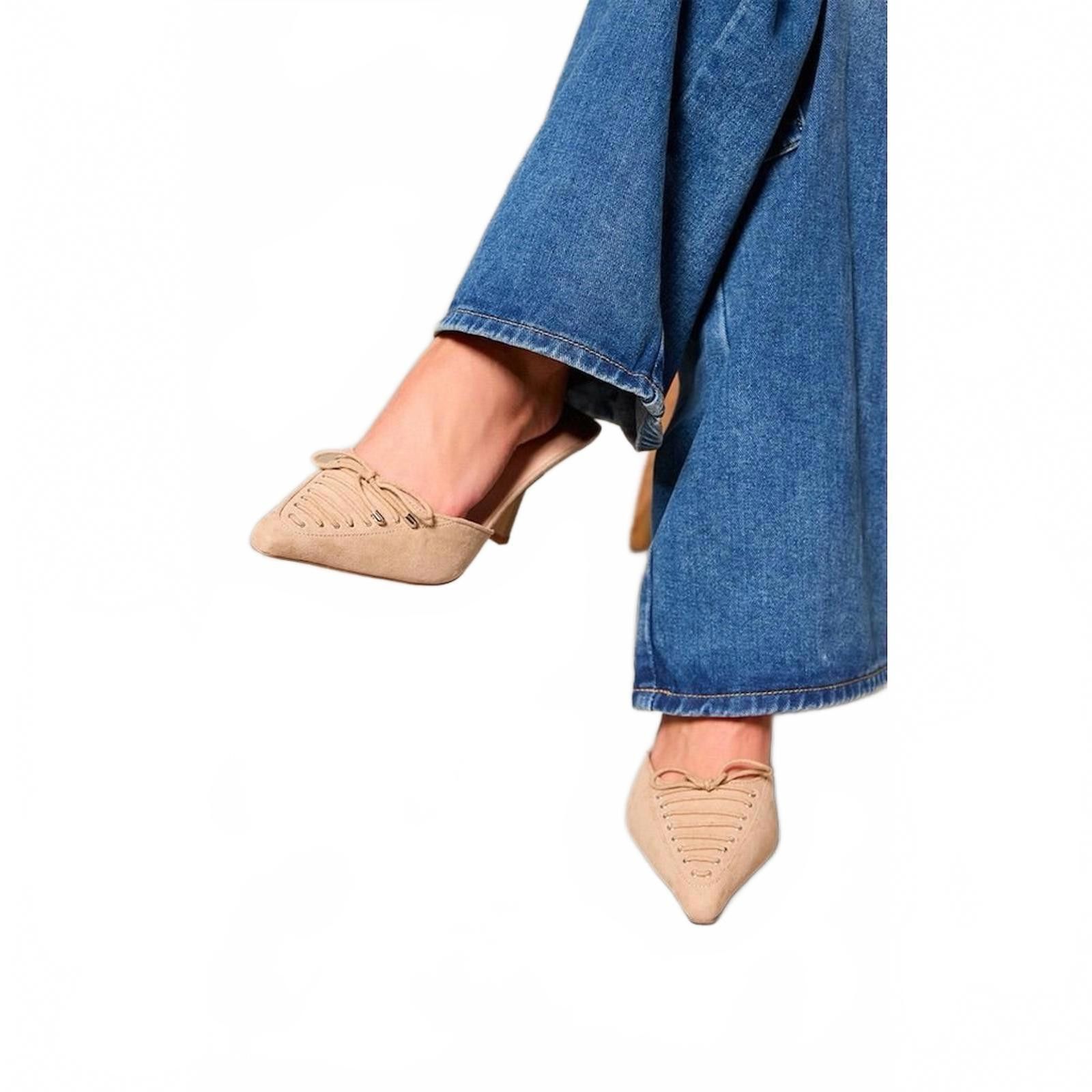 Other Prettylittlething Women's Beige Pointed Toe Heeled Mules Size US 8 / IT 38 - 6 Thumbnail
