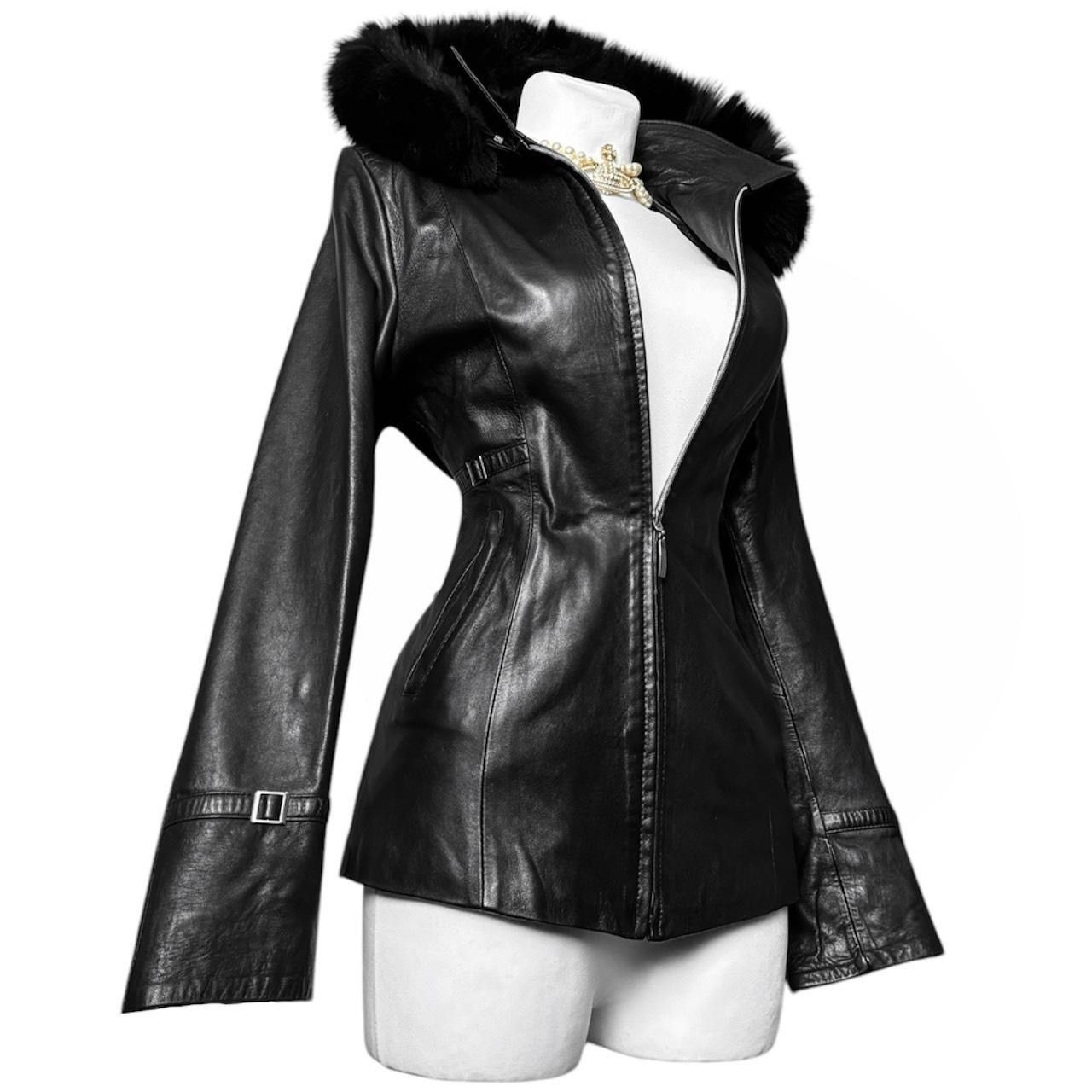 Vintage So sick fitted leather biker avant garde jacket with hood Size M / US 6-8 / IT 42-44 - 1 Thumbnail