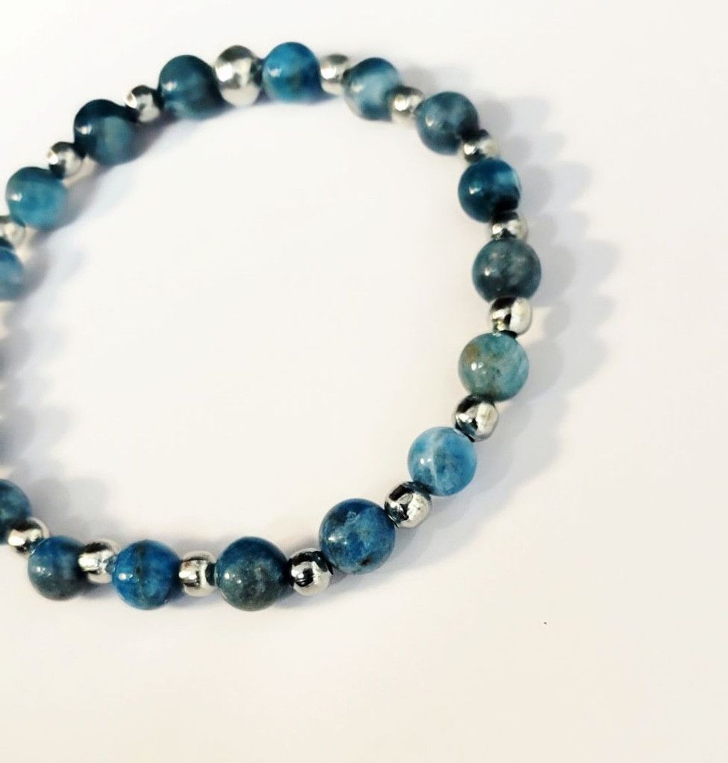 Handmade Natural gemstone Blue Apatite 6mm dainty beaded bracelet 7" Size ONE SIZE - 3 Thumbnail