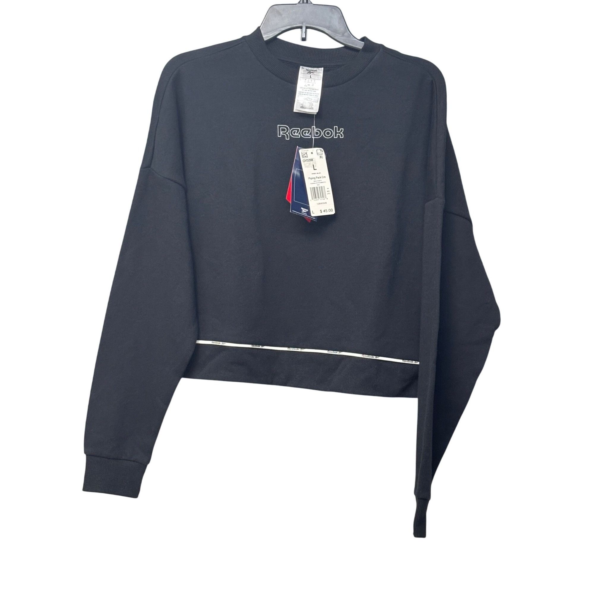 Reebok Reebok Women’s Piped Trim Cropped Sweatshirt, L, Black Size L / US 10 / IT 46 - 6 Thumbnail