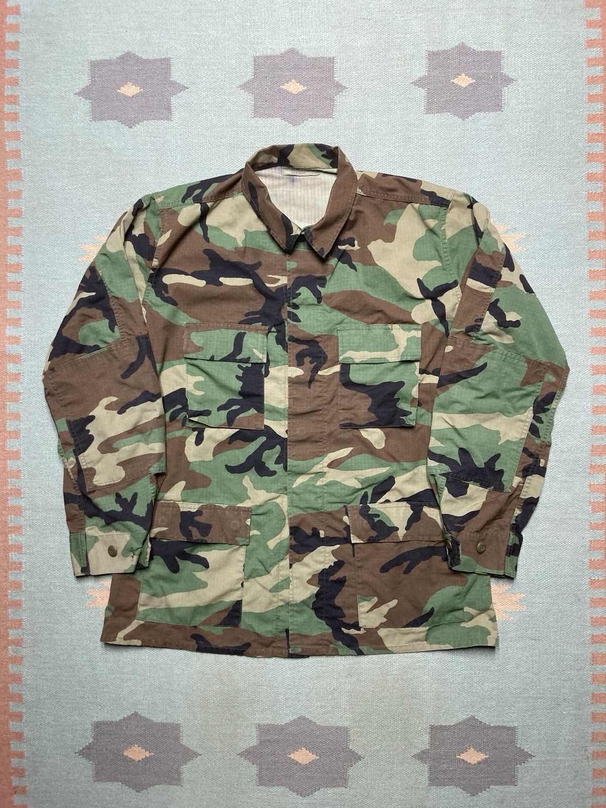 Vintage woodland camo military coat jacket hot weathr ripstop army L Size US L / EU 52-54 / 3 - 1 Thumbnail