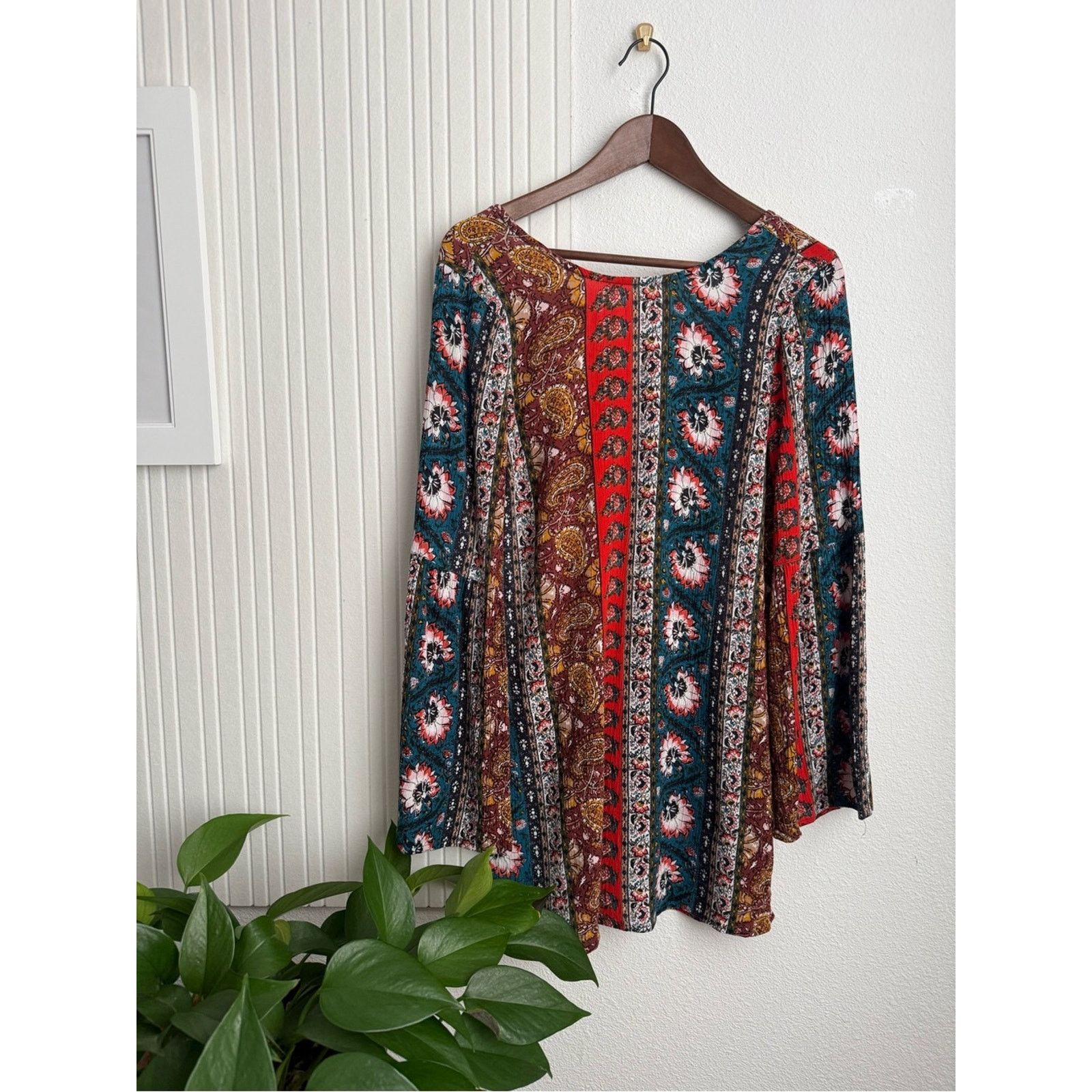 Billabong Billabong Rainy Roads Teal Print Boho Mini Dress Size M / US 6-8 / IT 42-44 - 4 Thumbnail