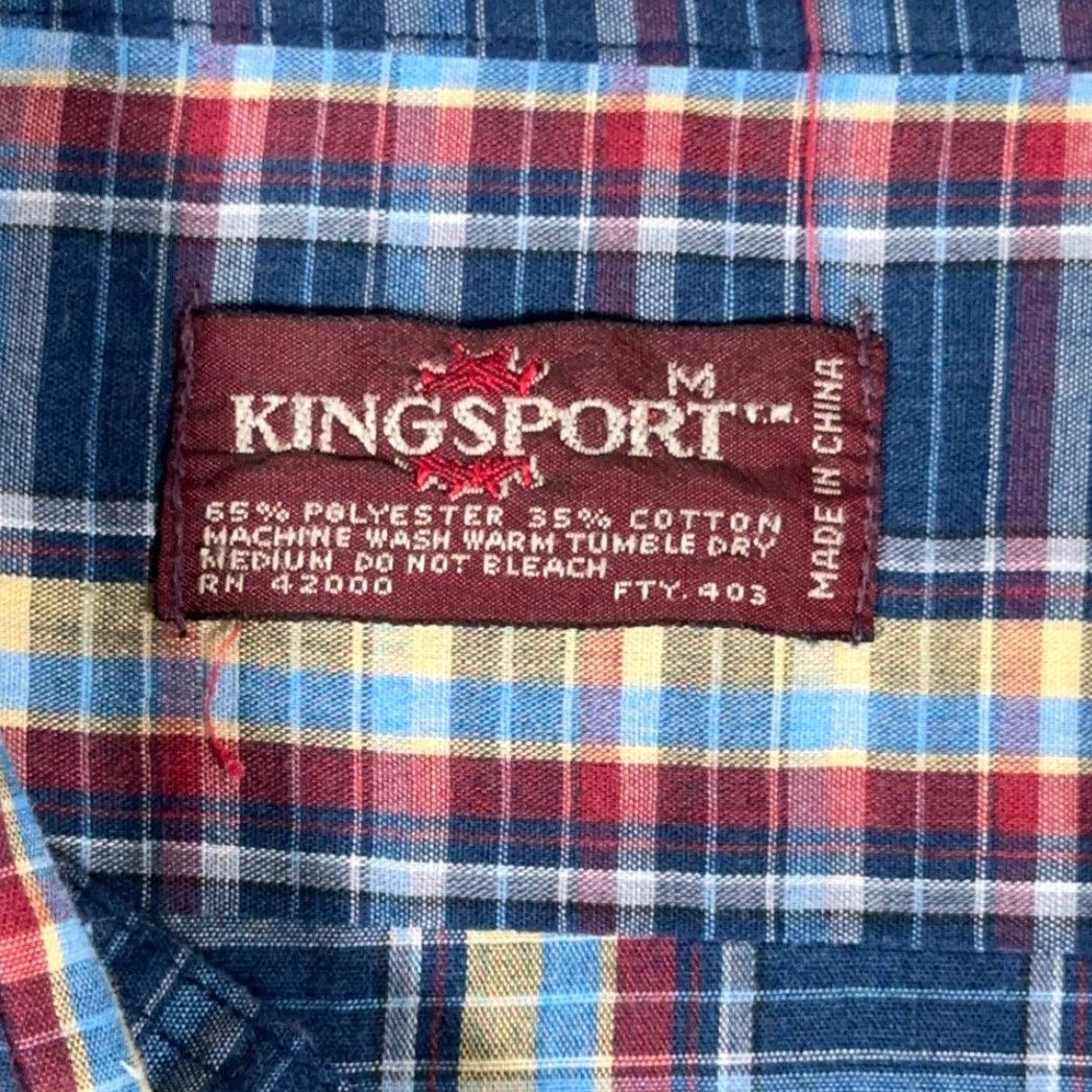 Rainbow VINTAGE Kingsport Shirt Adult MEDIUM Blue Plaid 80s Button Up Size US M / EU 48-50 / 2 - 4 Thumbnail