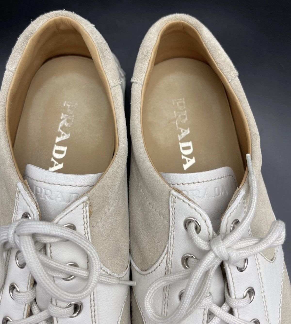 Prada Prada White & Cream Suede Leather Driving Sneakers Size 10 Size US 10 / EU 43 - 2 Thumbnail