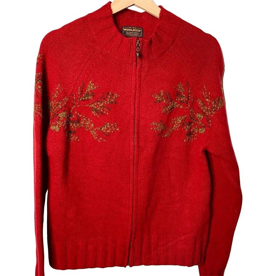 Vintage Womens Vintage Sweater Woolrich Medium Red Lambs Wool u Zip Size M / US 6-8 / IT 42-44 - 1 Thumbnail