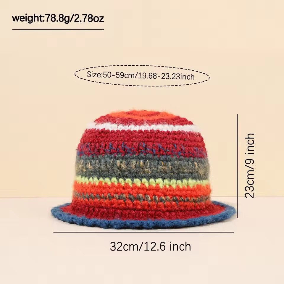 Handmade Colored Handmade Striped Knitted Hat Size ONE SIZE - 3 Thumbnail