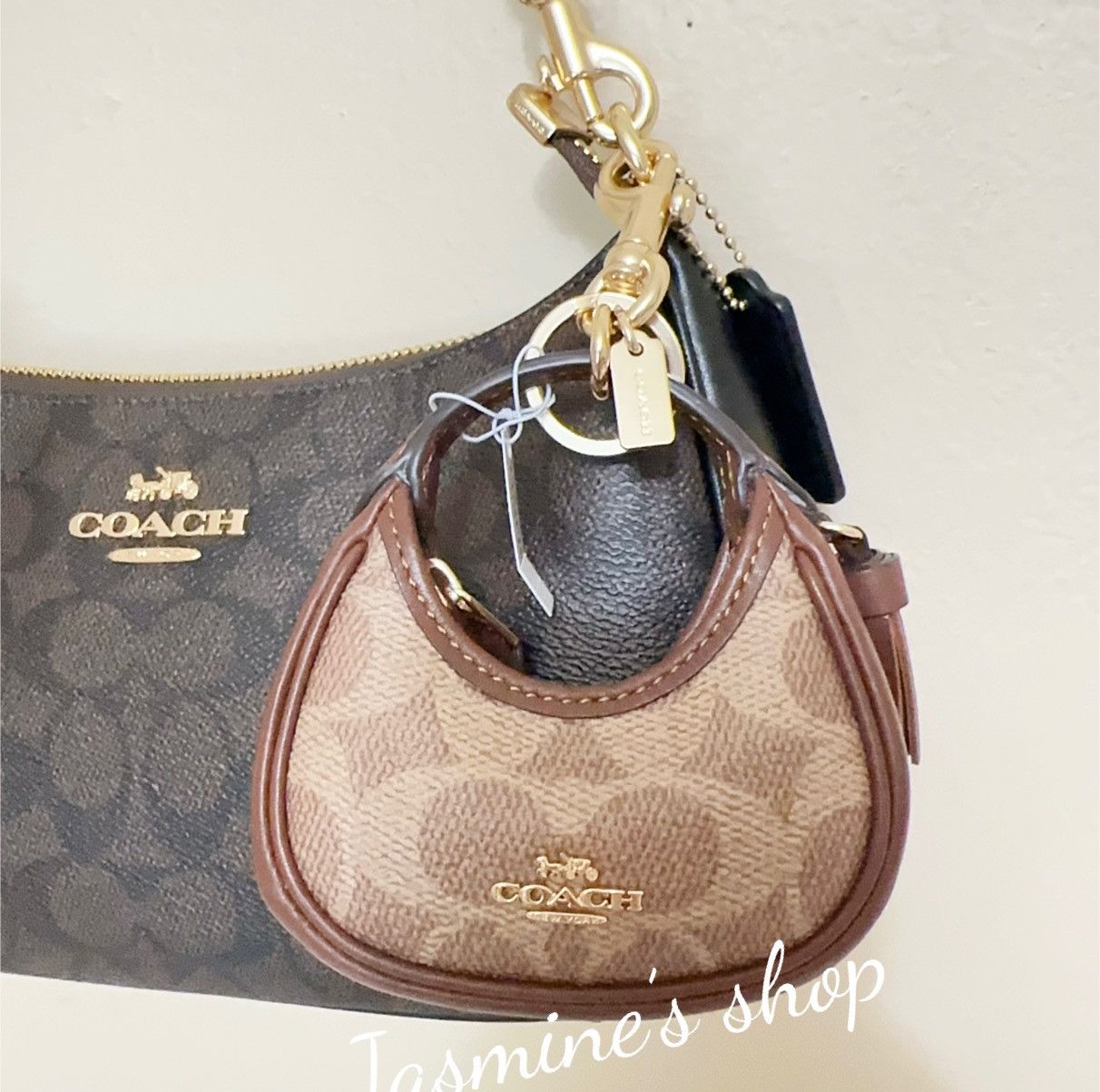 Coach NWT Coach Mini Carmen Bag Charm Gold/Tan/Brown CBK67 Size ONE SIZE - 1 Thumbnail