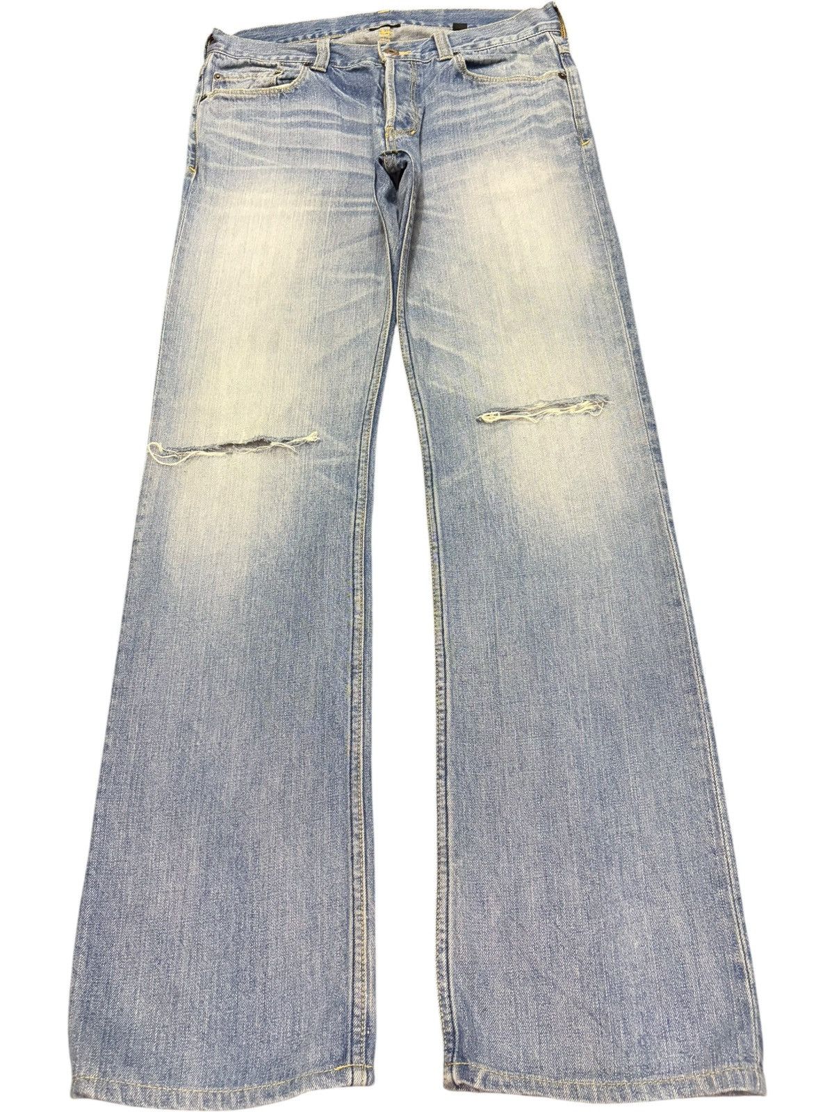 Edwin Unbranded Faded Wash Distressed Bootcut Jeans Size US 32 / EU 48 - 1 Thumbnail